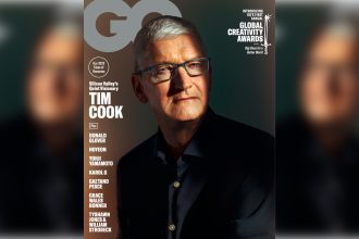 Tim Cook, Apple’s CEO, on the cover of GQ magazine’s Global Creativity Awards edition. The cover features the headline “Silicon Valley’s Quiet Visionary: Tim Cook” along with mentions of other honorees including Donald Glover, Hoyeon, Yohji Yamamoto, Karol G, Gaetano Pesce, Grace Wales Bonner, and Tyshawn Jones & William Strobeck.