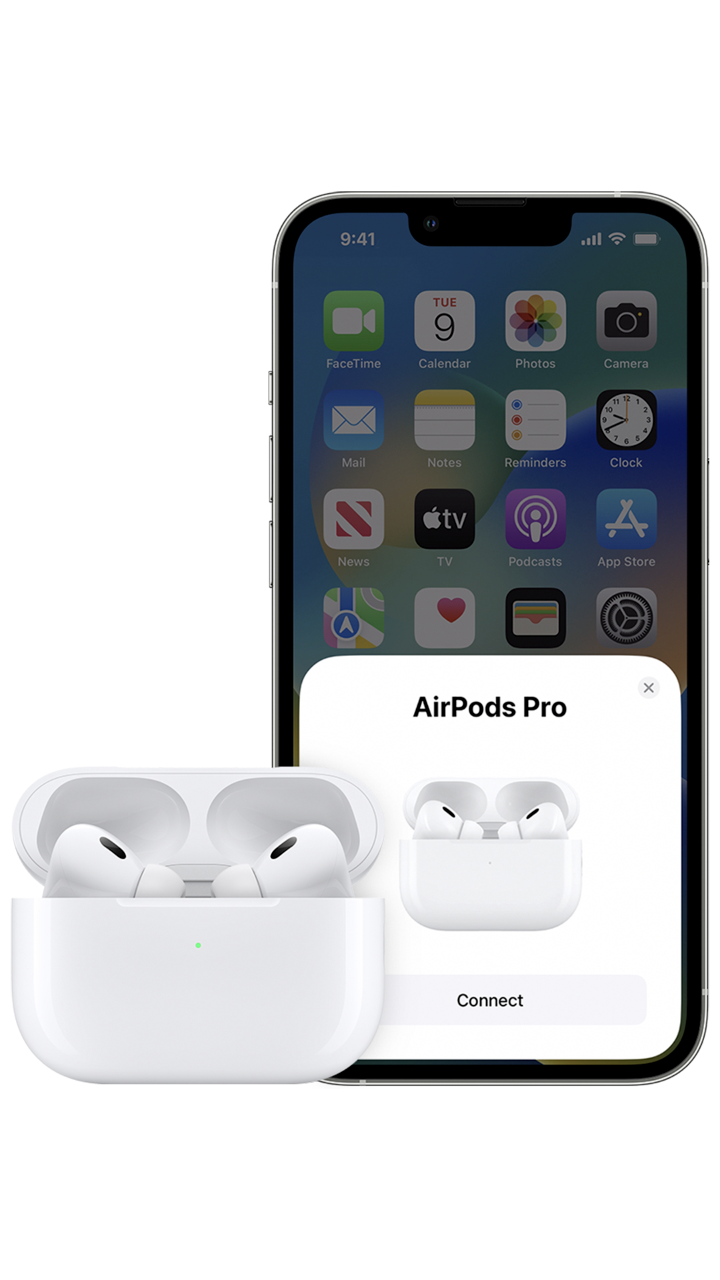 AirPods near the iPhone that shows the connection screen.